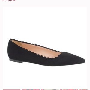 J Crew Harper Black Scalloped Suede Ballet Flat Shoes Size 7